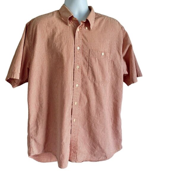 Izod Orange and White Cotton Short Sleeve Button Down Shirt Men's Large - Picture 2 of 8